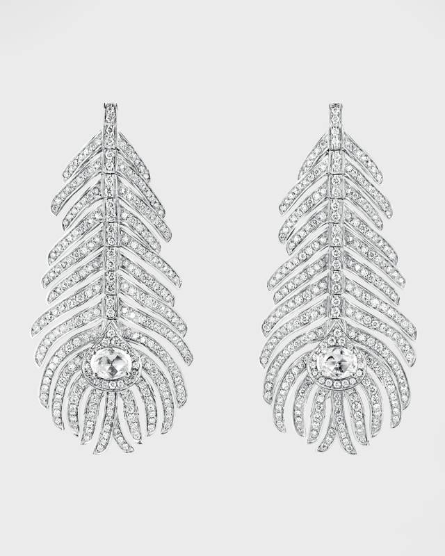 Plume de Paon 18K White Gold Diamond Feather Earrings